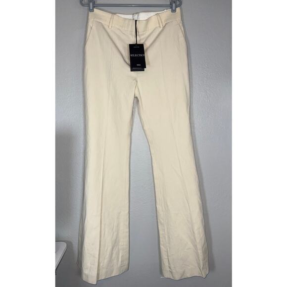 NEW Mango Wide Leg Linen Blend Beige Cream Slacks Pants 8 Hem Slits Office Siren - Picture 2 of 11